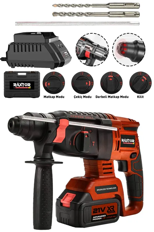 21v kömürsiz motorly zarýadly goşa akkumulýatorly perforator (Hilti 2-26mm) - 37206266