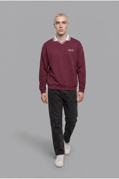 % 100 Pagta Boxy Fit Çyzykly Polo Ýaka Şekilli Waffle Sweatshirt H8778ax26au - 37170362