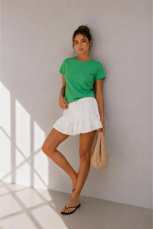 Tegelek Ýaka Basic Crop T- Shirt - 37158285