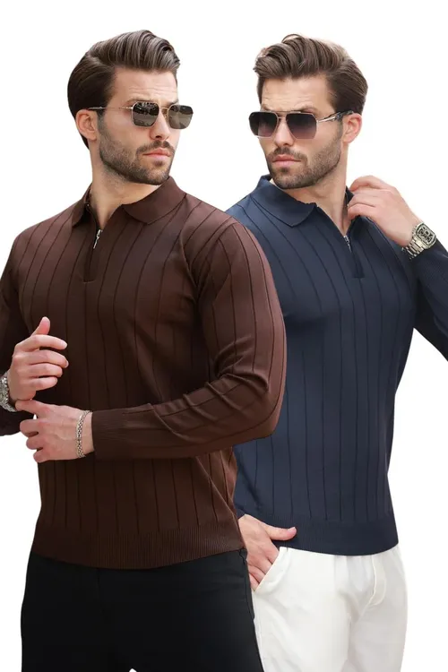 Syzgyçly (zamokly) 2 sany örülen polo jemper toplumy E7456 - 29839166