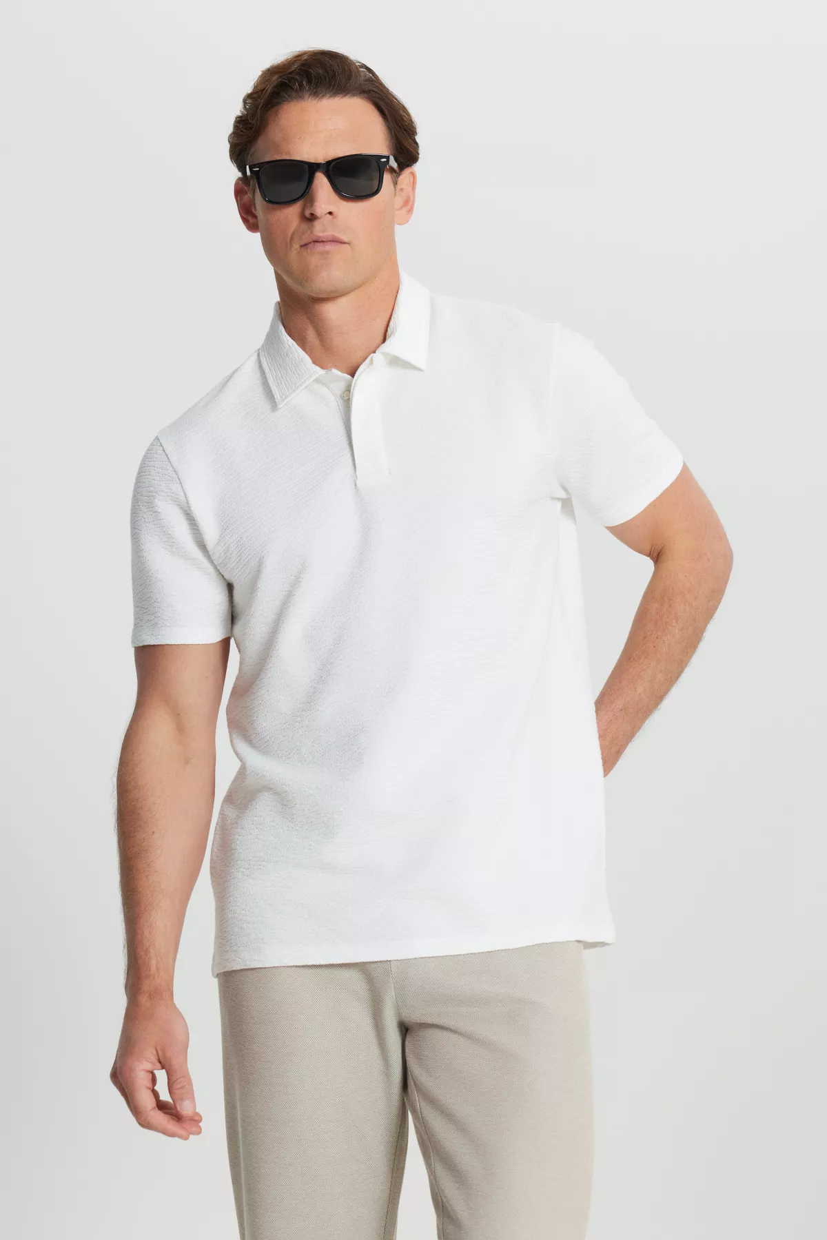 Pagta Slim Fit Dar Biçim Polo Ýaka Jacquard Stilinde Maýyşgak Ak Tişört - 26797037 — surat 2/5
