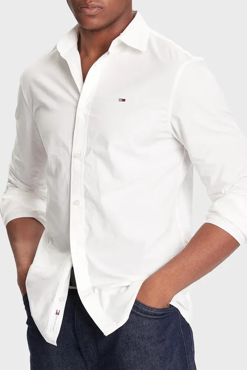 Tommy Jeans pagta matadan Regular Fit logotipli klasyk ýakaly uzyn ýeňli erkek adam köýnegi DM0DM22026 YBL AK - 34283380