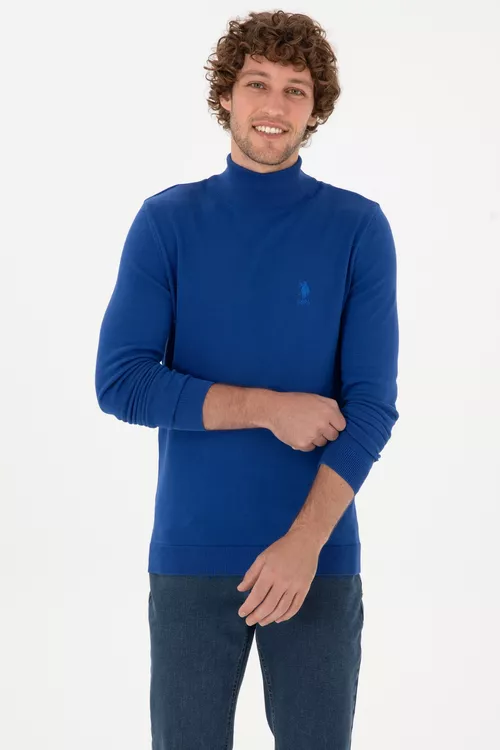Saks gök reňkli baza erkek adam jemperi - 28638780
