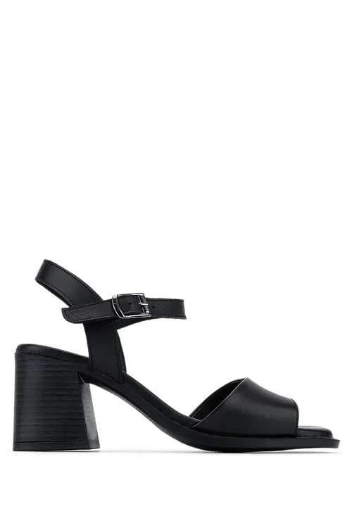 Aýallar üçin hakyky gara deriden ökçeli sandal - 35908559