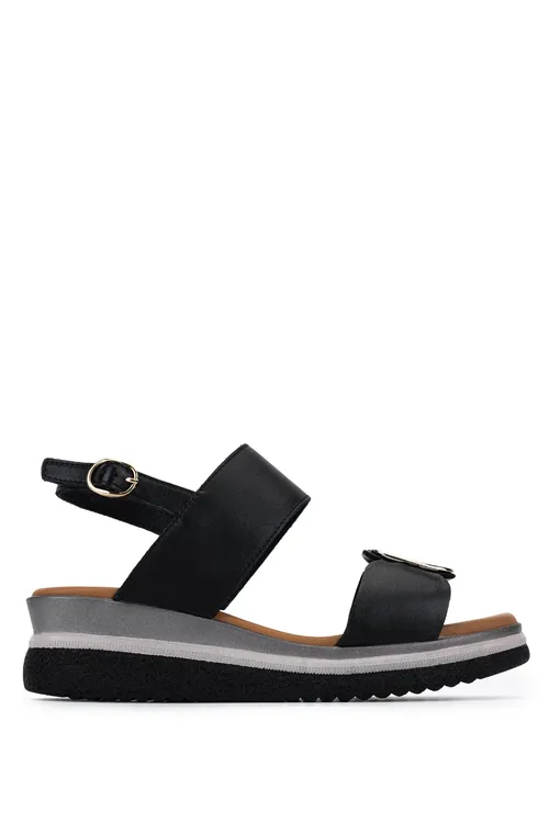 Aýallar üçin hakyky gara deriden ökçeli sandal - 35943385