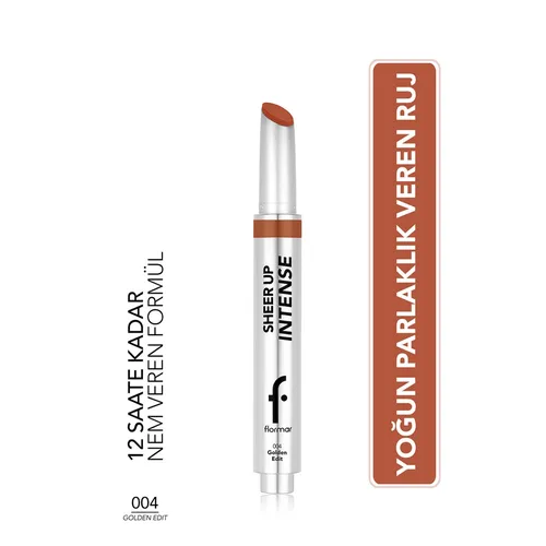 Flormar Sheer Up Intense gaýmak teksturaly ýalpyldawuk jel pomada 004 Golden Edit - 36625369