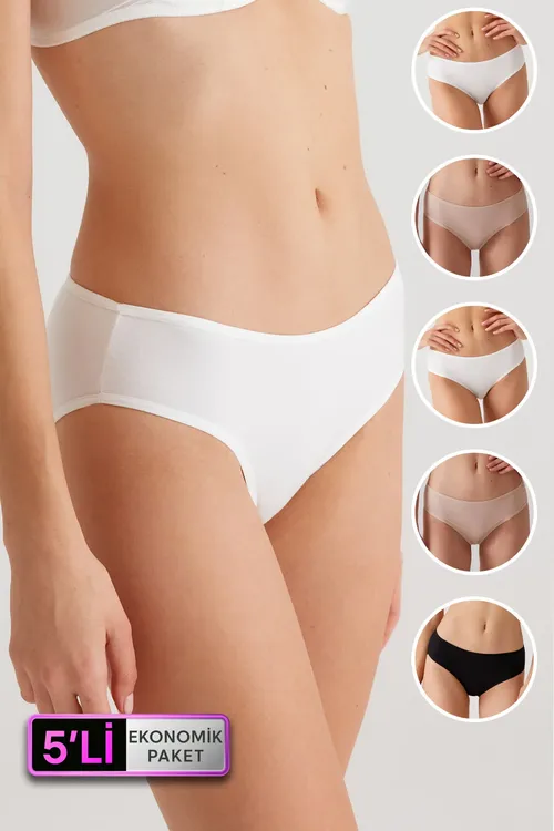 Gyz-gelin 5' Li Ekonomik Paket Gara Ak Ten 2056 No Show Pagta Basic Trusy (dantelli Slip Hediye) - 37204410
