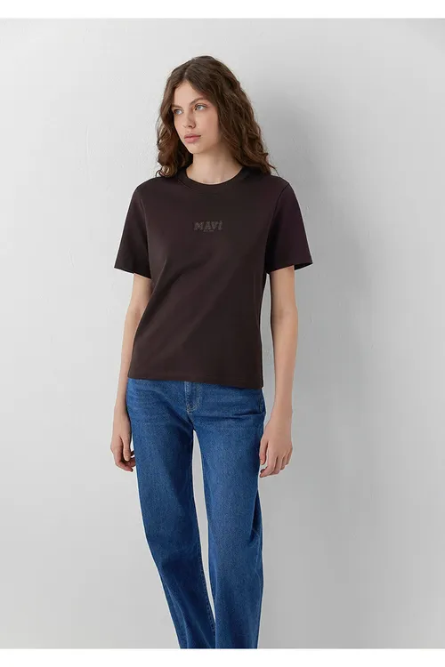 Logo Şekilli Goňur Tişört Semi Slim Fit/ Ýary Dar Biçim 1614377- 70240 - 37206446