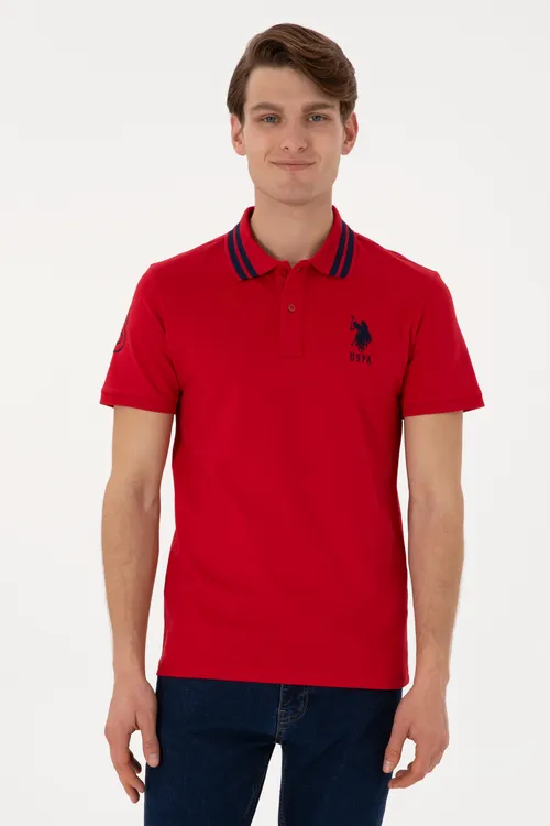 Gyzyl reňkli Slim Fit esasy polo futbolkasy - 34720253