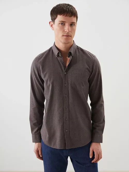 Regular Fit Ýeňli Gabardin Erkek Köýnek - 28886555