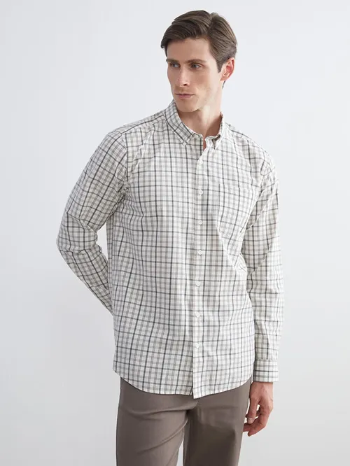 Regular Fit Ýeňli Çyzykly Poplin Erkek Köýnek - 28888996