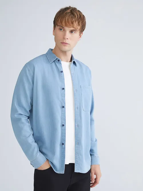 Regular Fit Ýeňli Erkek Jean Köýnek - 28888613