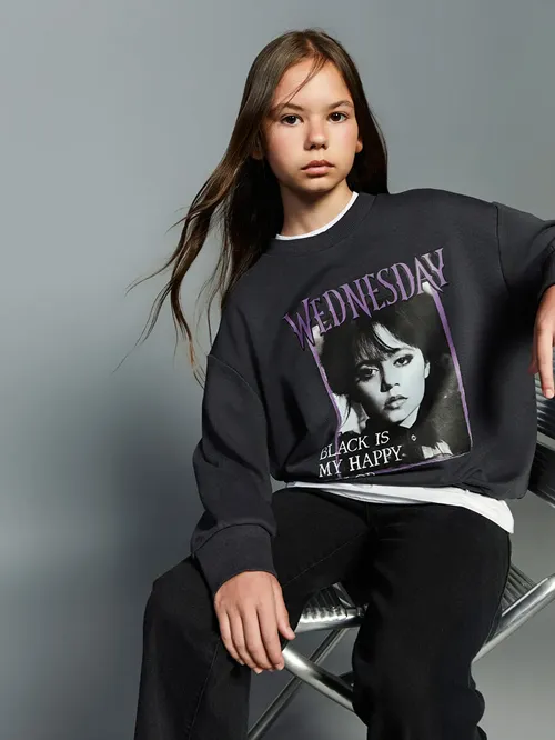 Tegelek Ýaka Wednesday Şekilli Gyz Çaga Sweatshirt - 28891158