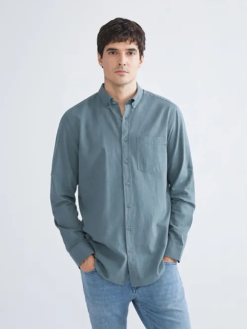 Regular Fit Ýeňli Poplin Erkek Köýnek - 28891771