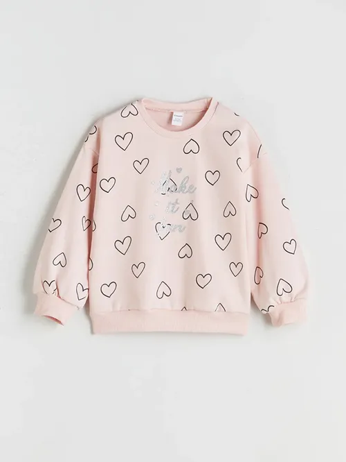 Tegelek Ýaka Ýürek Şekilli Gyz Çaga Sweatshirt - 28889329