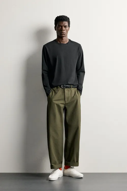 Basic slim fit uzyn ýeňli futbolka - 37208125