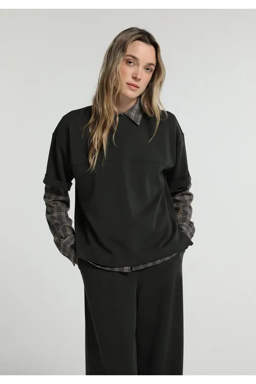 Tegerek ýakaly ýaşyl aýal futbolkasy Regular Fit - 37208581
