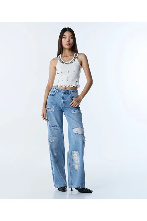 Köneltme effekti bolan Wide Leg jinsylary - 33996711