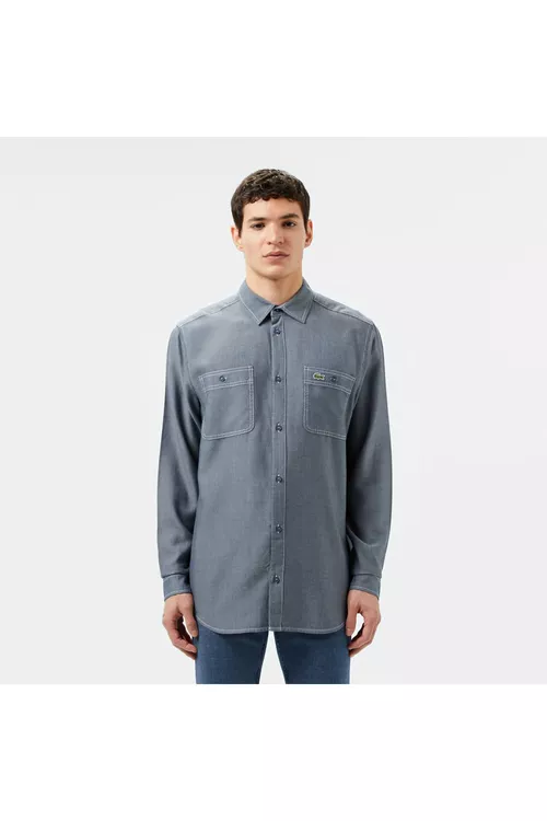 Erkekler üçin goýy gök reňkli liosell köýnek Regular Fit - 27265670