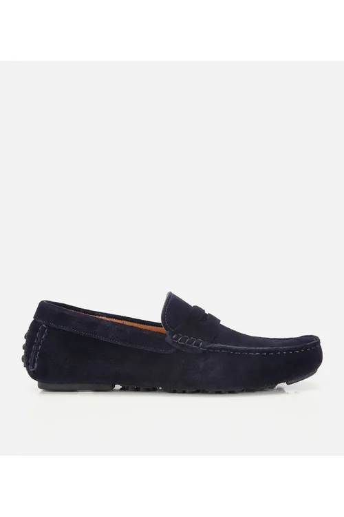 Erkek suede deri goýy gök amatly gündelik lofer - 34285285