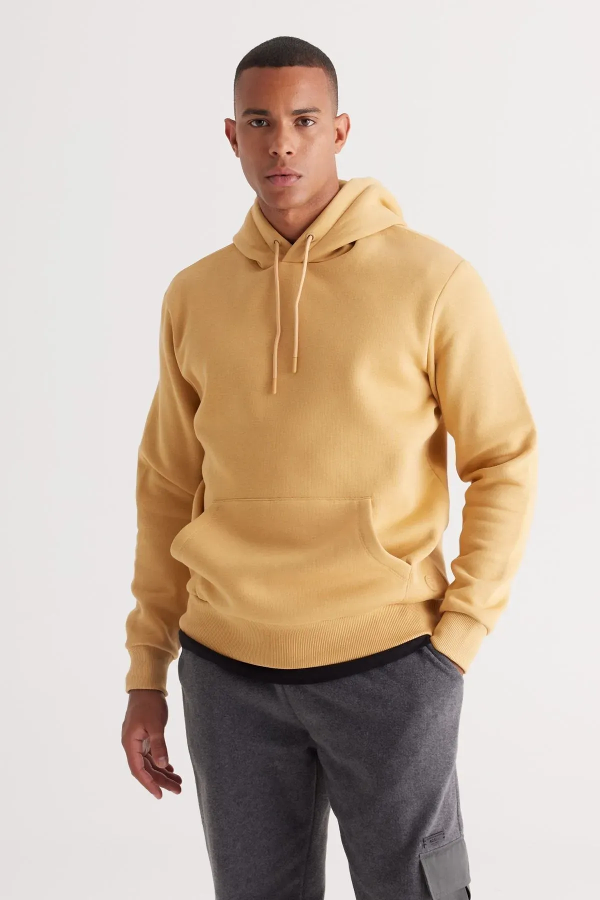 Erkek Sary Standart Fit Adaty Biçim Kapuşonly Kese Jübili Pagta Sweatshirt - 18312149 — surat 3/6