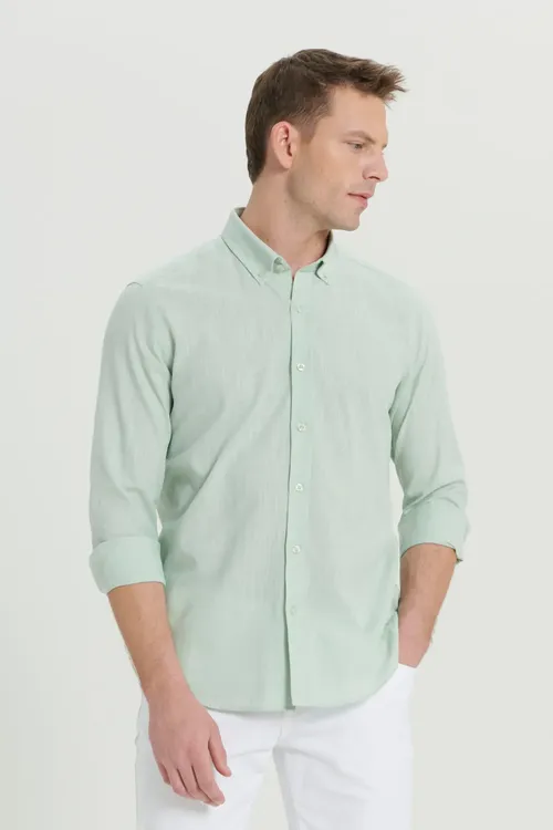 Erkekler üçin narpyz reňkli 100% pamyk Tailored Slim Fit köýnegi - 4365185