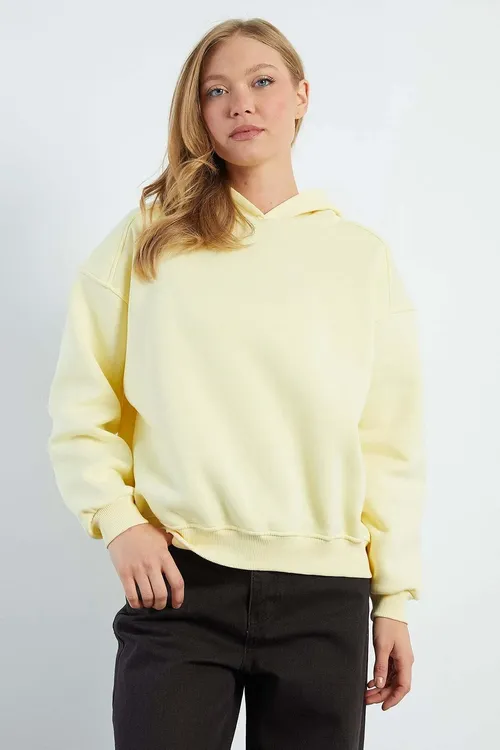 3 iplik kapüşonly oversize swetşot - 36631131