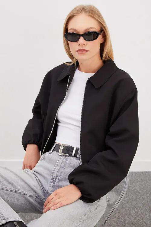 Sydyrmaly polo ýakaly bomber penjegi - 37208901
