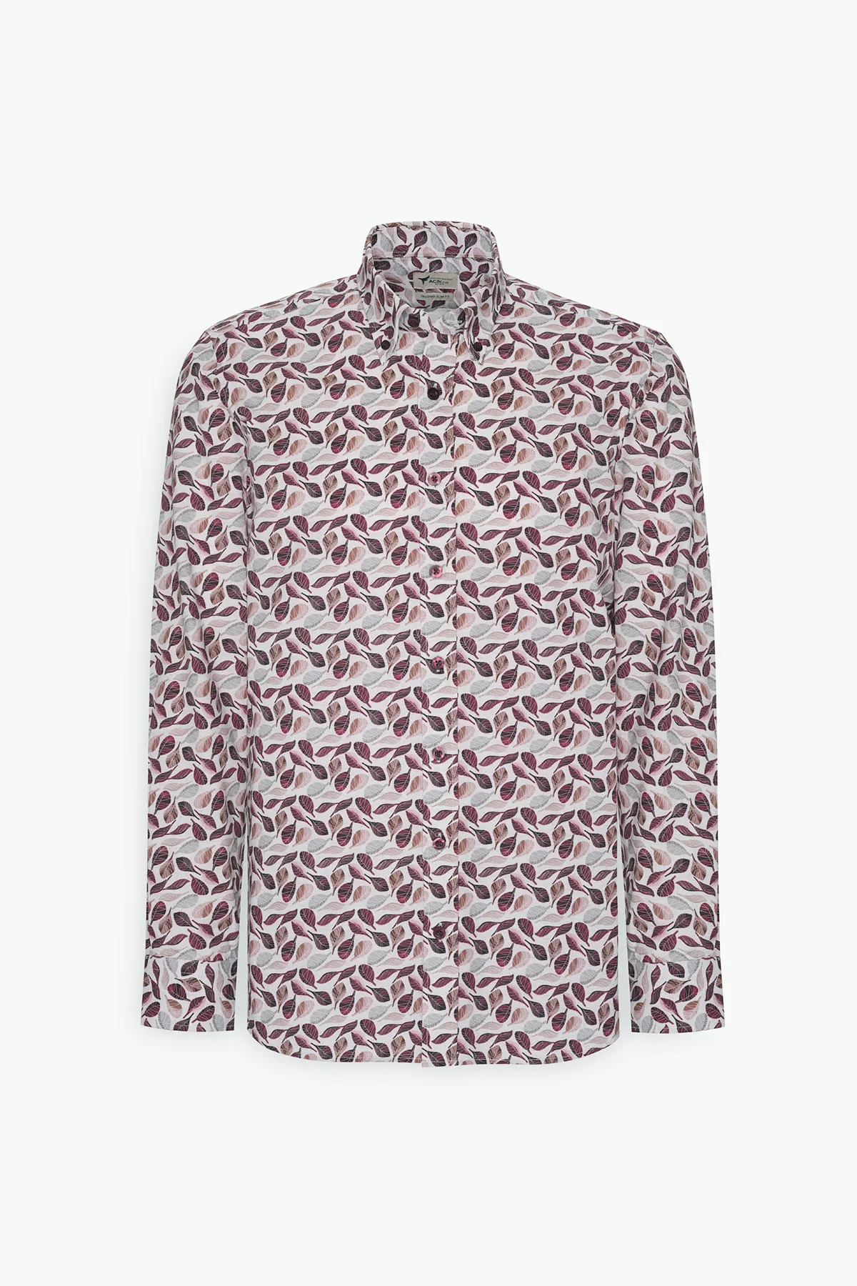Bež-bordo reňkli Slim Fit ilikli ýakaly nagyşly 100% pagta köýnekçe - 33998061 — surat 7/10