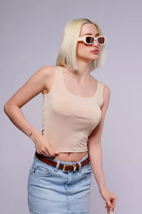 Açyk goňur reňkli aýallar üçin giň bagjygy bolan bluzka MG1998 - 21583742