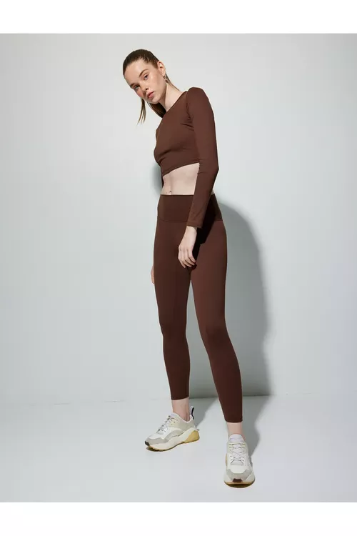 Sport Tayt Beýik Bil Ýumşak Tuşe Tikin Detally Slim Fit - 25974194