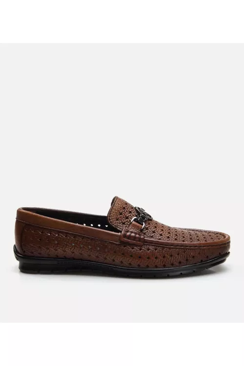 Hakyky deriden ýasalan goňur reňkli erkek adam loafer aýakgabysy - 24544594