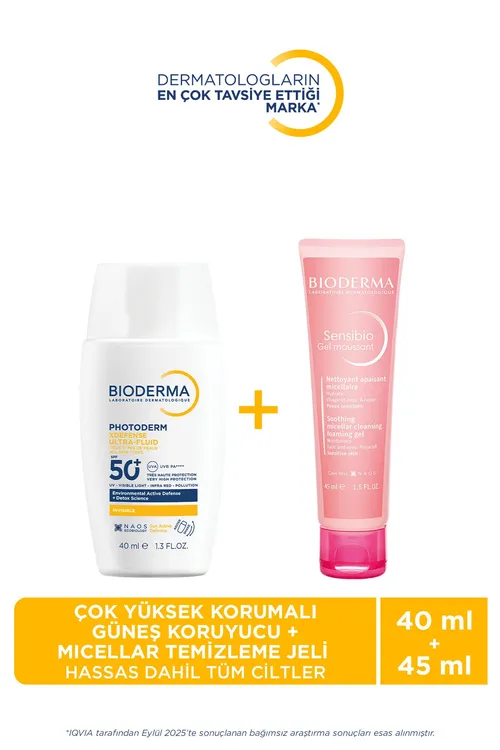 Duýgur we ähli deri görnüşleri üçin Photoderm XDefense gün kremi we Sensibio Foaming Gel ýüz arassalaýjy geli - 36542972