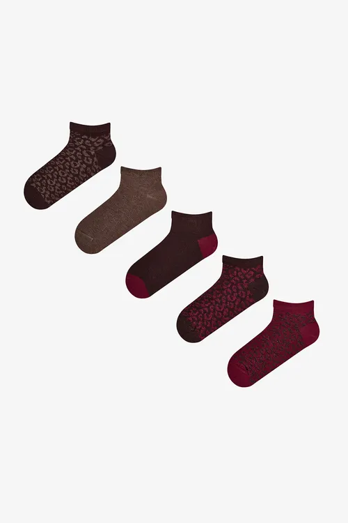 Bordo goňur leopar everyday 5 jübüt patik jorap - 36543529
