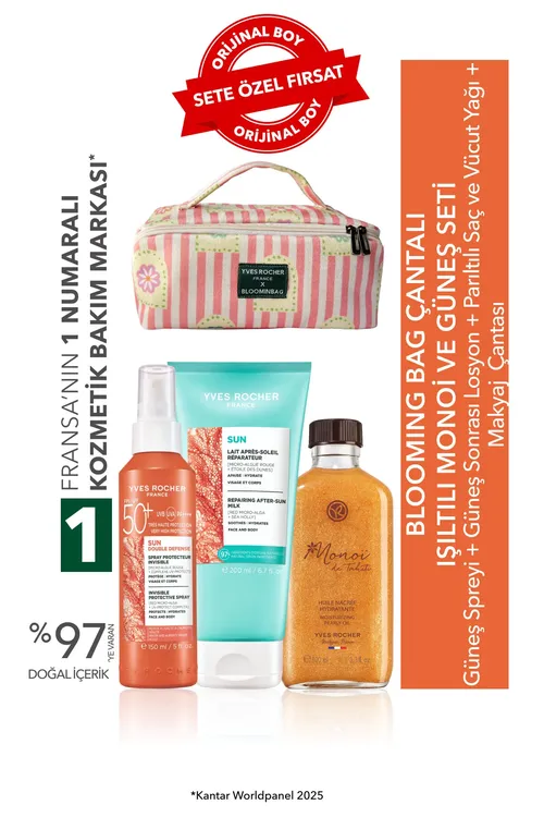 Çantaly ýagtylyk berýän Monoi & güneș toplumy - güneș spreyi 150 ml & güneșden soňky süýt 200 ml & gury ýag 100 ml - 36543369