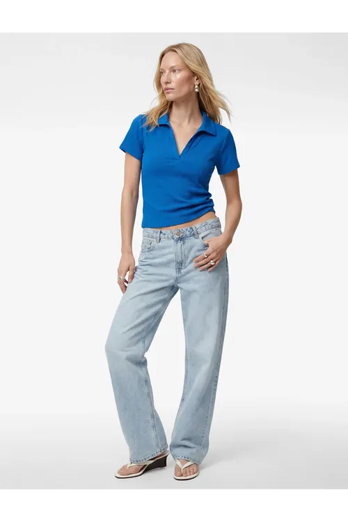 Slim Fit ribanaly gysga ýenli polo ýakaly tişört - 36358311