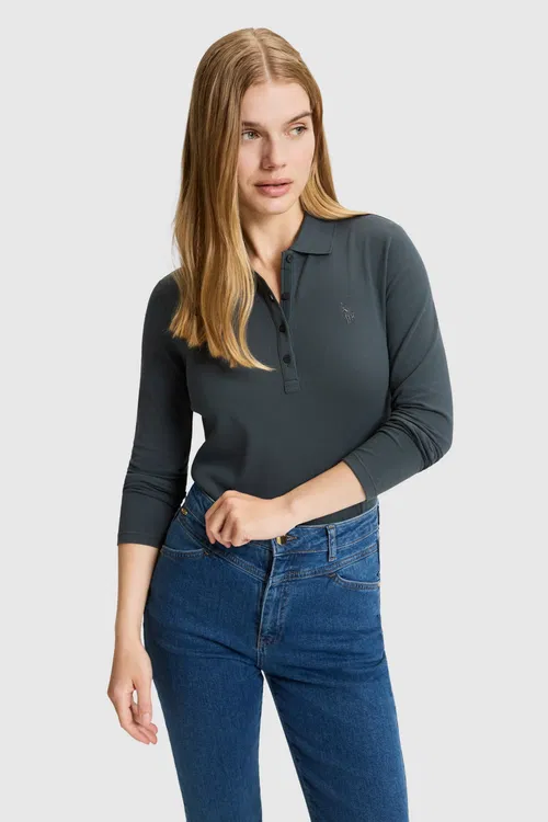 Gyz-gelin Çal Polo Ýaka Basic Sweatshirt - 37209576