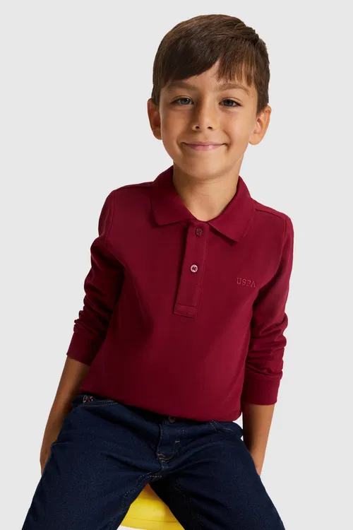 Erkek Çaga Baklajan Reňk Ýeňli Polo Ýaka Sweatshirt - 37209671
