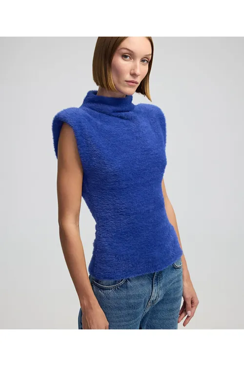 Dik ýakaly plýuş trikotaj switer - 30864710