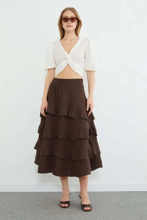 Beli rezinli, muslin mataly midi ölçegli ýubka - 34201274