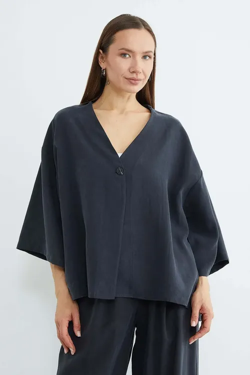 Tek düwmeli, tensel mataly oversize penjegi - 34201326