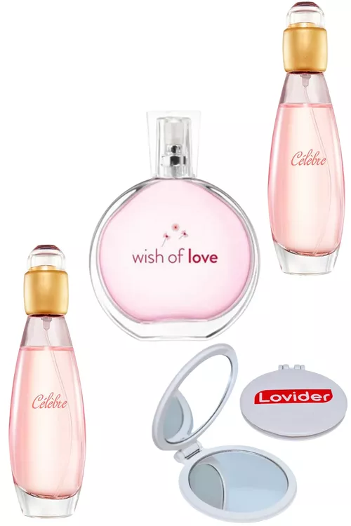 Celebre aýal parfýum EDT 50ml x 2 sany + Wish Of Love aýal parfýum EDT 50ml + Lovider jübi aýnasy - 20841579
