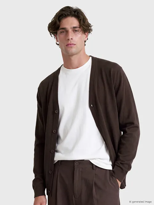 Regular Fit V ýaka erkek trikotaž hırkasy - 36638164