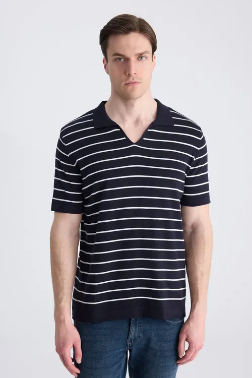 Ds Damat Regular Fit goýy gök pagtaly futbolka - 34130983