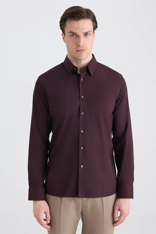 Slim Fit mürdüm (goýy melewşe) göni köýnek - 34130837