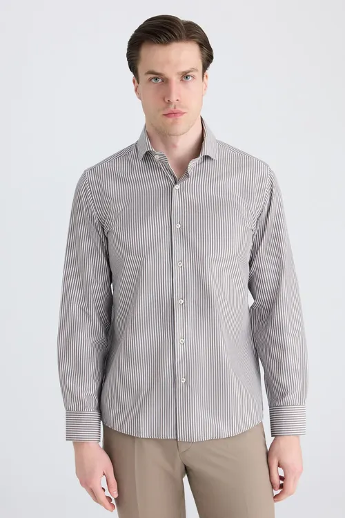 Ds Damat Slim Fit goňur çyzzykly köýnekçe - 34130874