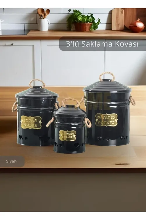 3-li toplum gök önüm saklanýan metal kartoşka sogan sebedi sarymsak bedresi gara - 28005629