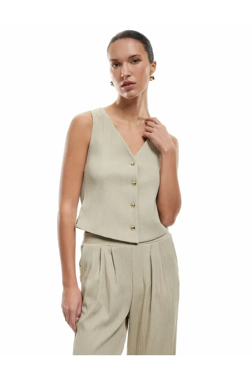 Bürümçik matadan V-ýakaly ilikli jilet - 27913845