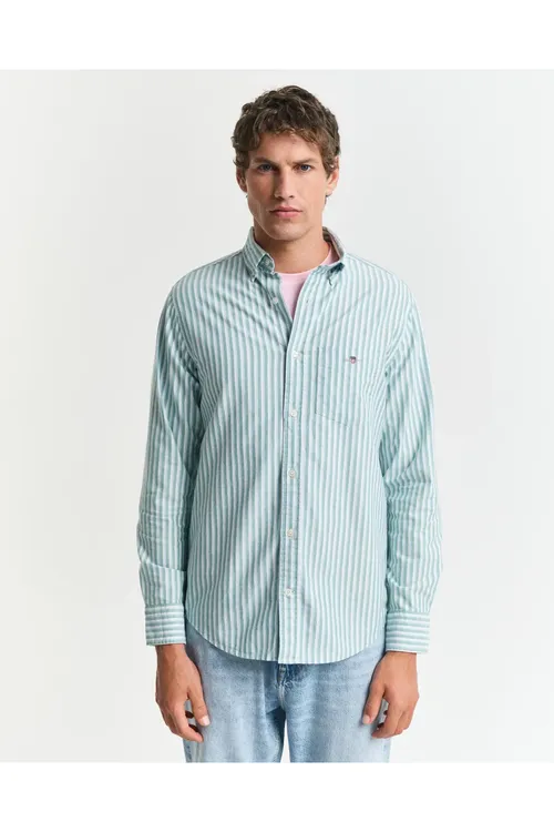 Erkekler üçin ýaşyl reňkli, zolagly Regular Fit köýnegi - 27998065