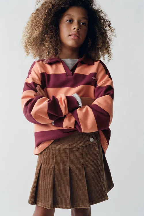 Ýazgyly Çyzykly Polo Sweatshirt - 37211696